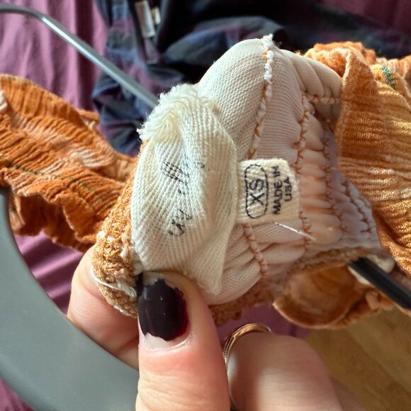 Anthropologie Maxi Dress – Orange Plaid, Tiered, Smocked Bodice, Ruffle Straps - Picture 7 of 8